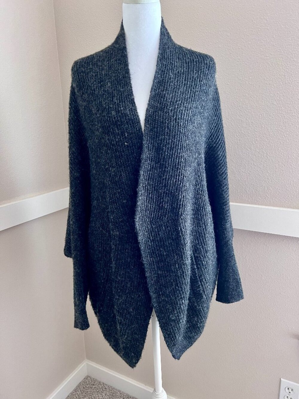 Anthropologie Sleeping on Snow Gray Wool Blend Open Front Oversized Cardigan - S